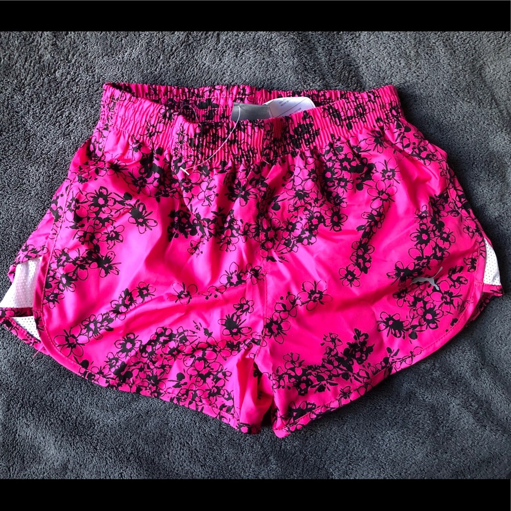 PUMA girls pink floral athletic shorts
